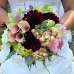 pink mini calla and burgandy dahlia bridal bouquet