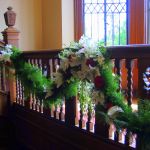red and white stairway garland